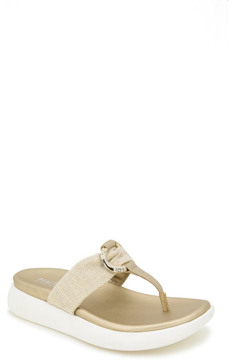 Reaction Kenneth Cole Tina Thong Sandal, Main, color, Soft Gold Canvas