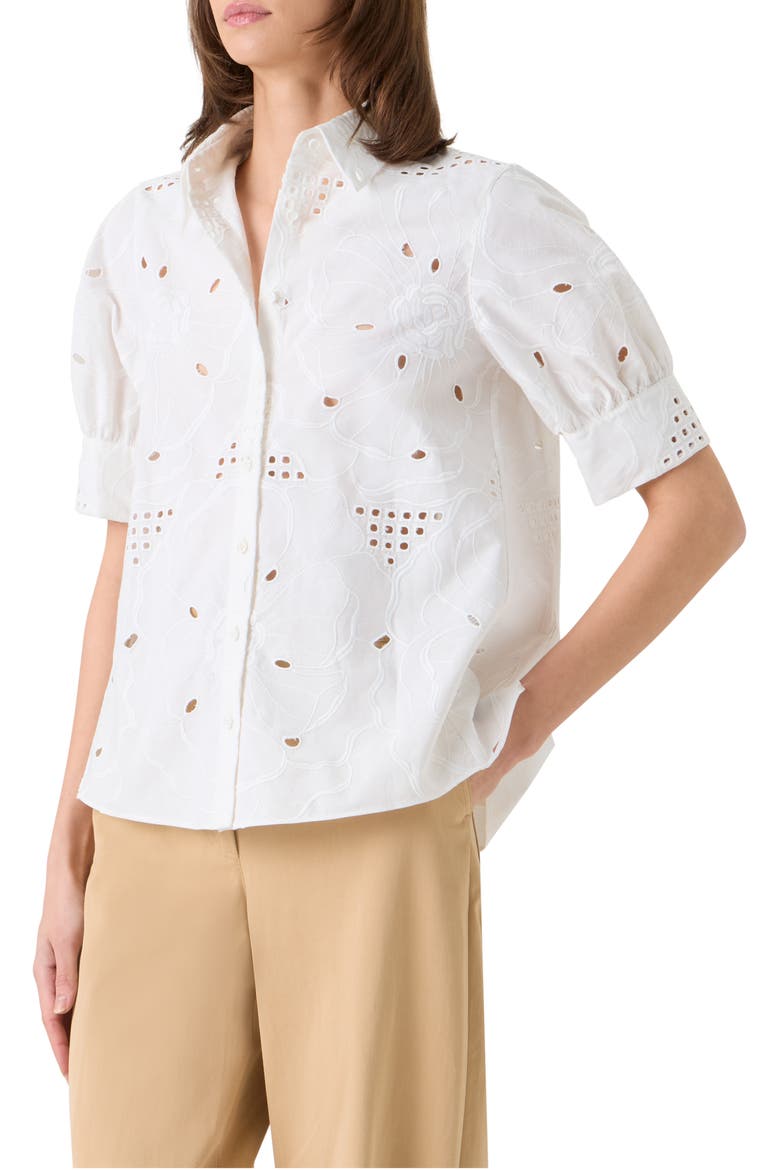 Embroidered Cotton Eyelet Button-Up Shirt, Alternate, color, CREAM