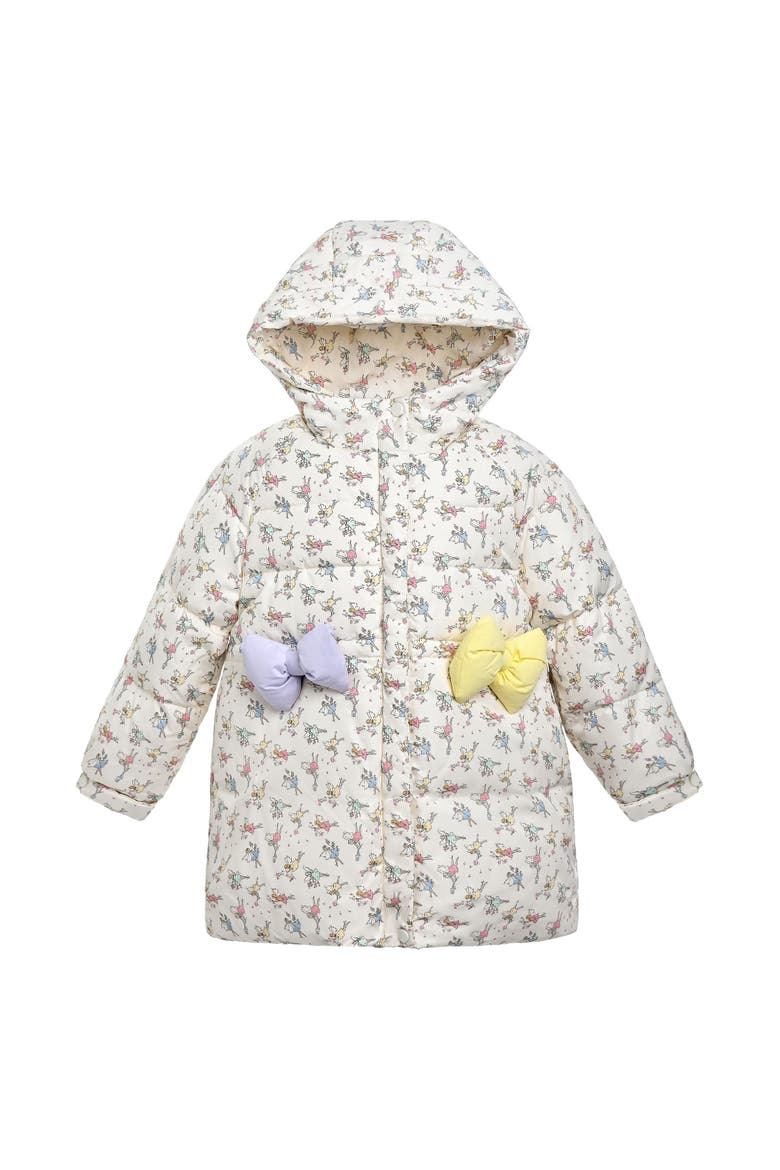 Floral Bow Hooded Coat, Alternate, color, Cream