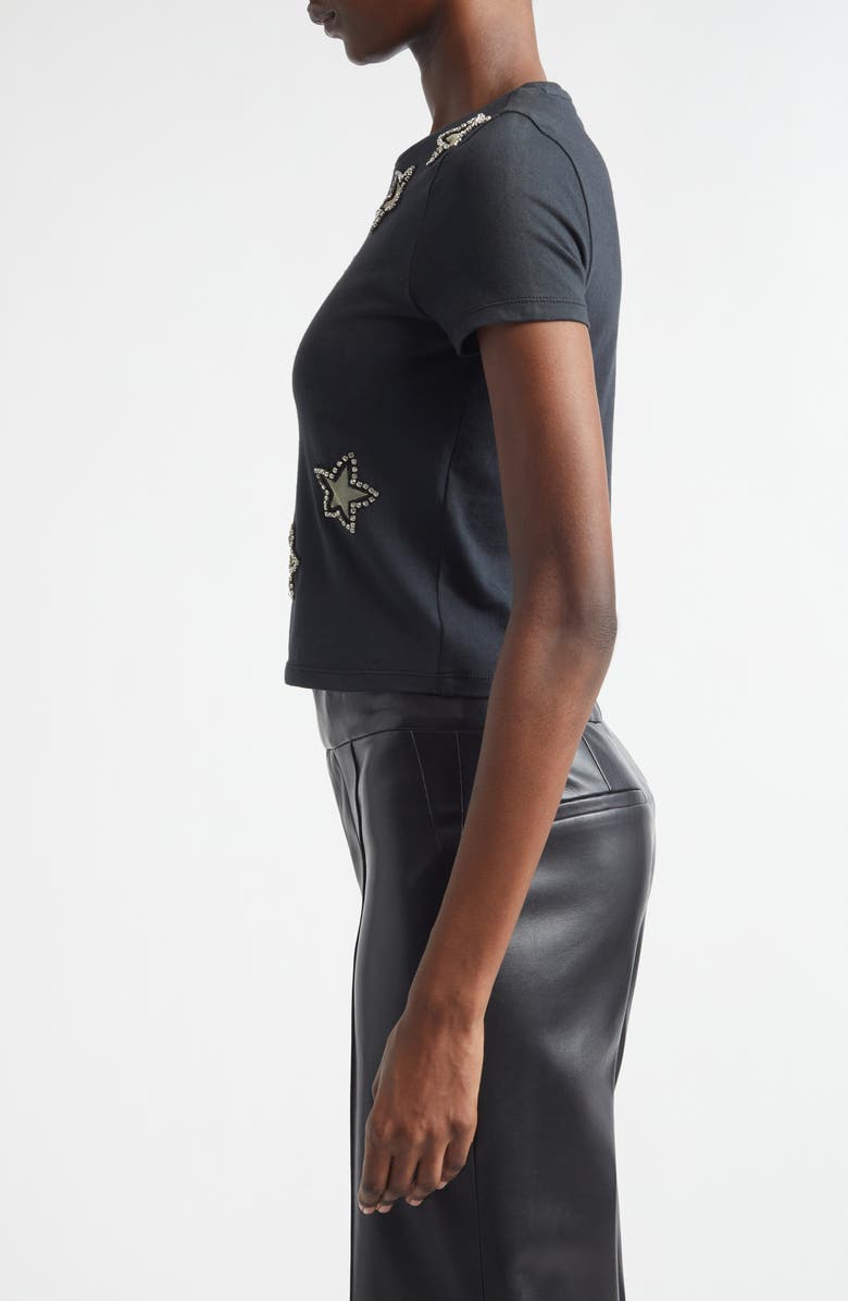 Alice + Olivia Cindy Embellished Star Cotton Crop T-Shirt, Alternate, color, Black