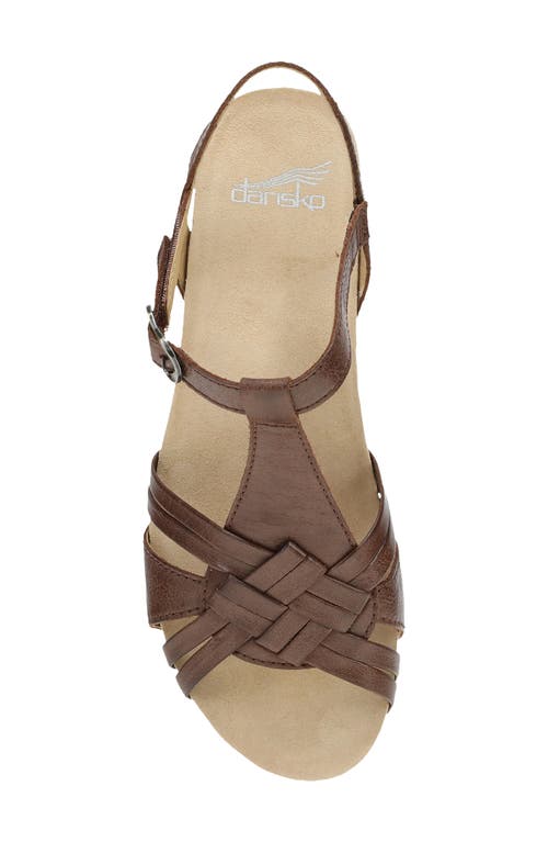 Dansko Tia Ankle Strap Platform Wedge Sandal In Brown Milled Burnished