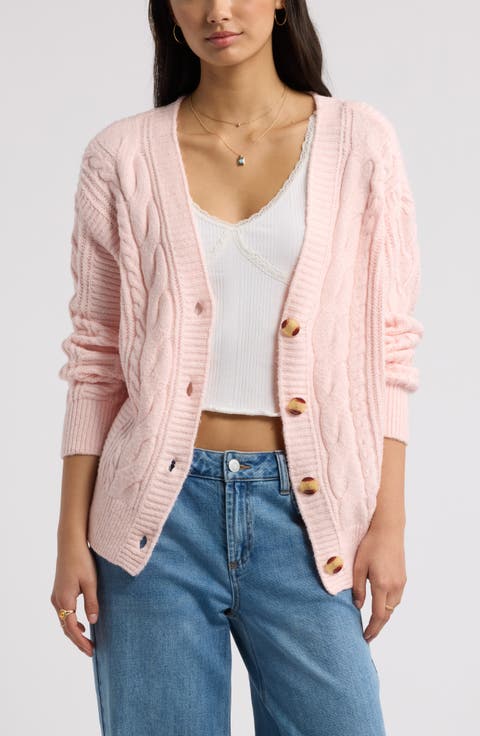 Relaxed Cable Stitch V-Neck Cardigan