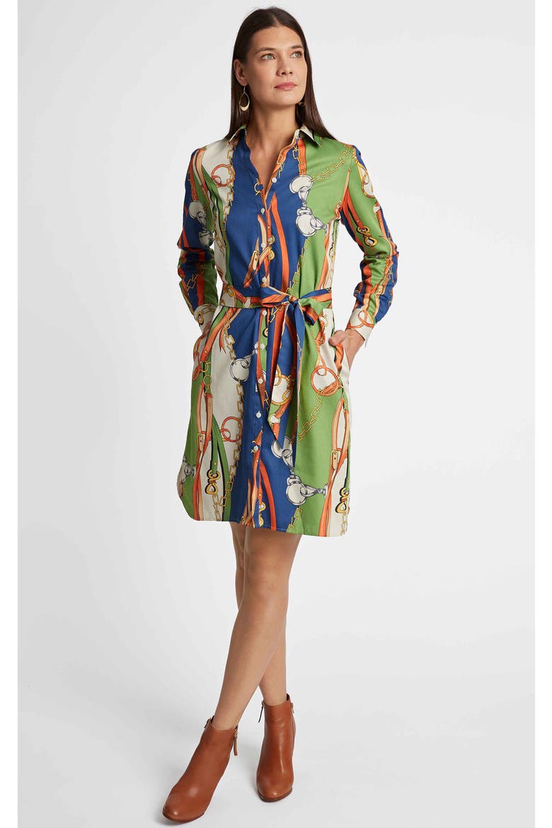 Rocca Chain Print Belted Long Sleeve Shirtdress, Alternate, color, GREEN MULTI