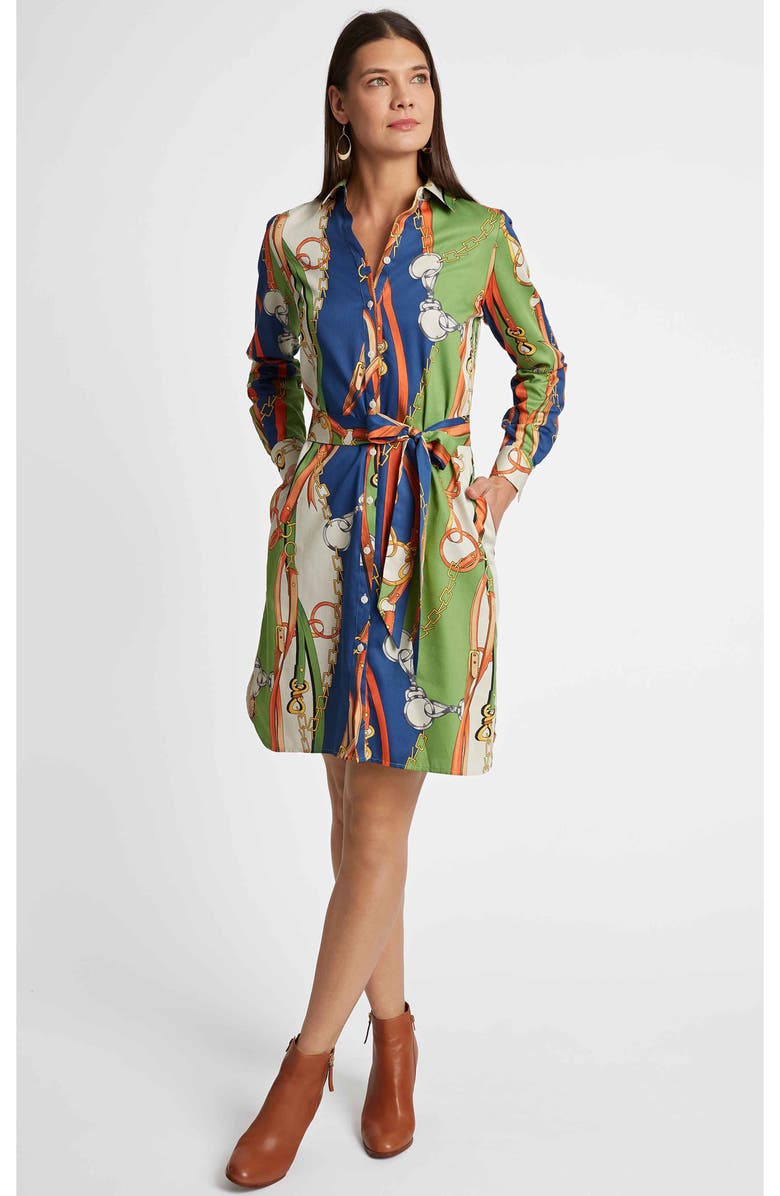 Foxcroft Rocca Chain Print Belted Long Sleeve Shirtdress, Alternate, color,