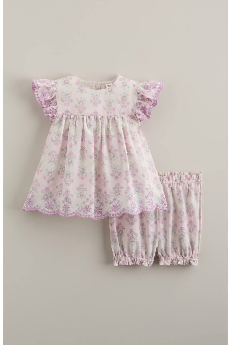 Scalloped Floral Print Cotton Top & Bloomers, Main, color, PURPLE TINT STAMPED FLORAL