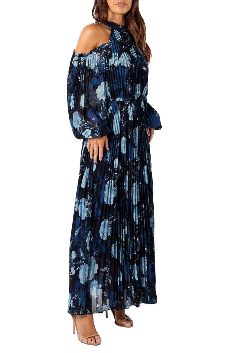 Petal & Pup Hilary Floral Cold Shoulder Long Sleeve Maxi Dress, Alternate, color, Blue Floral