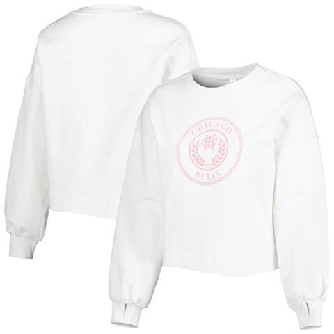 Women's Lusso White Chicago Bulls Lola Ball and Chain Pullover Sweatshirt