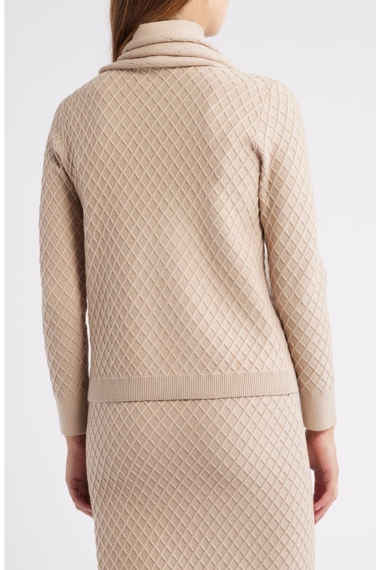 Diamond Stitch Scarf Mock Neck Sweater, Alternate, color, LATTE