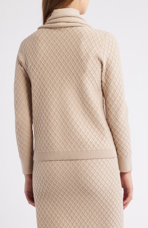 Anne Klein Diamond Stitch Scarf Mock Neck Sweater In Neutral