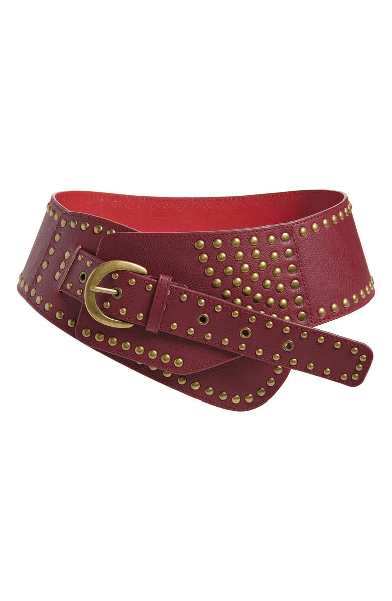 BP. Angular Studded Faux Leather Belt, Main, color, Burgundy