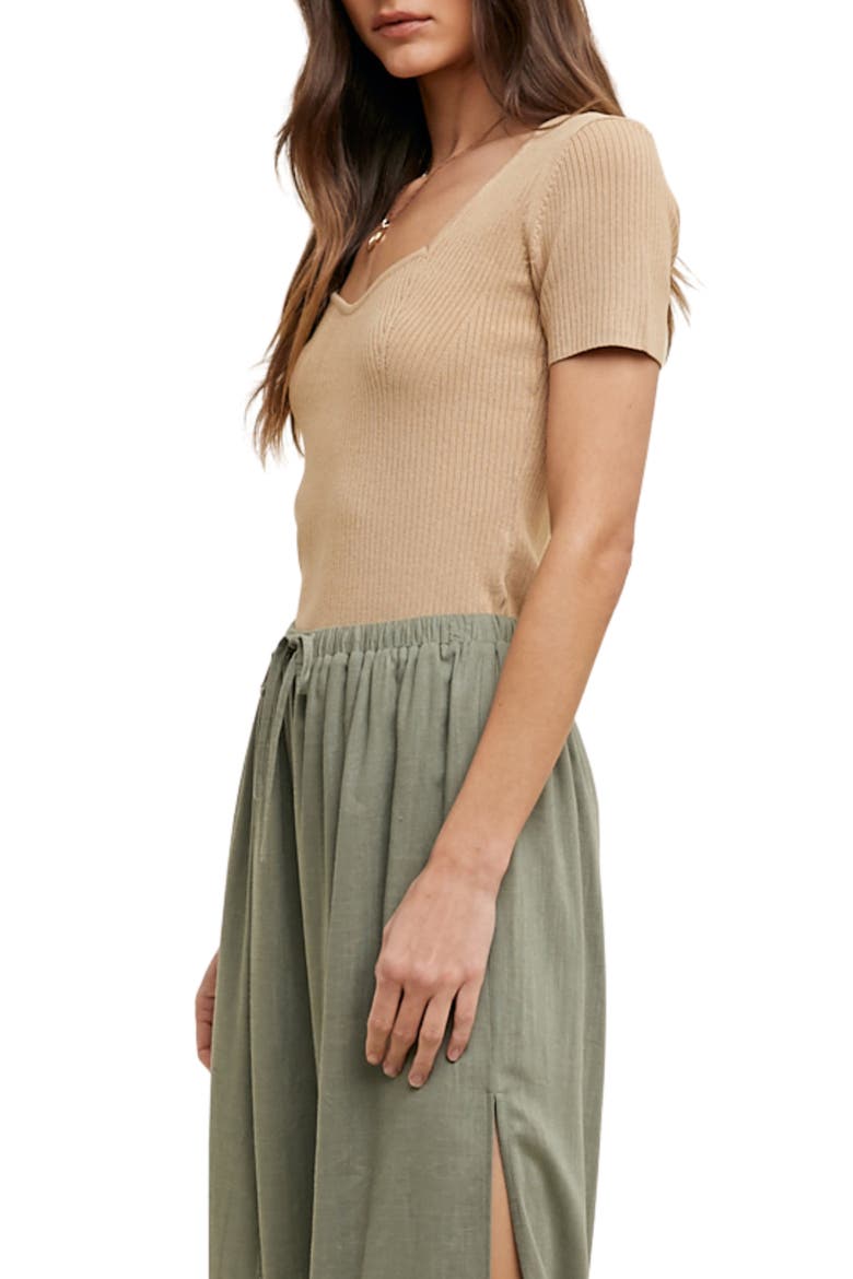 Sweetheart Neck Short Sleeve Ribbed Sweater, Alternate, color, TAUPE