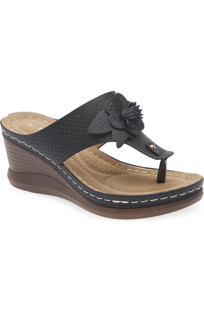EXTREME BY EDDIE MARC Yaz Floral Appliqué T-Strap Sandal, Main, color, Black