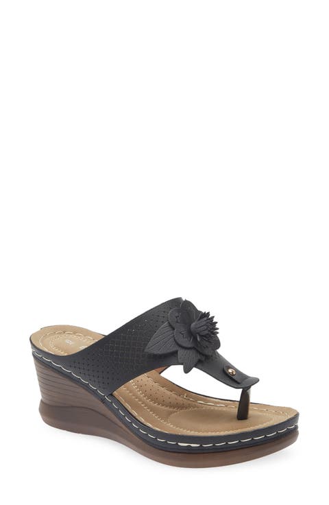 Yaz Floral Appliqué T-Strap Sandal (Women)