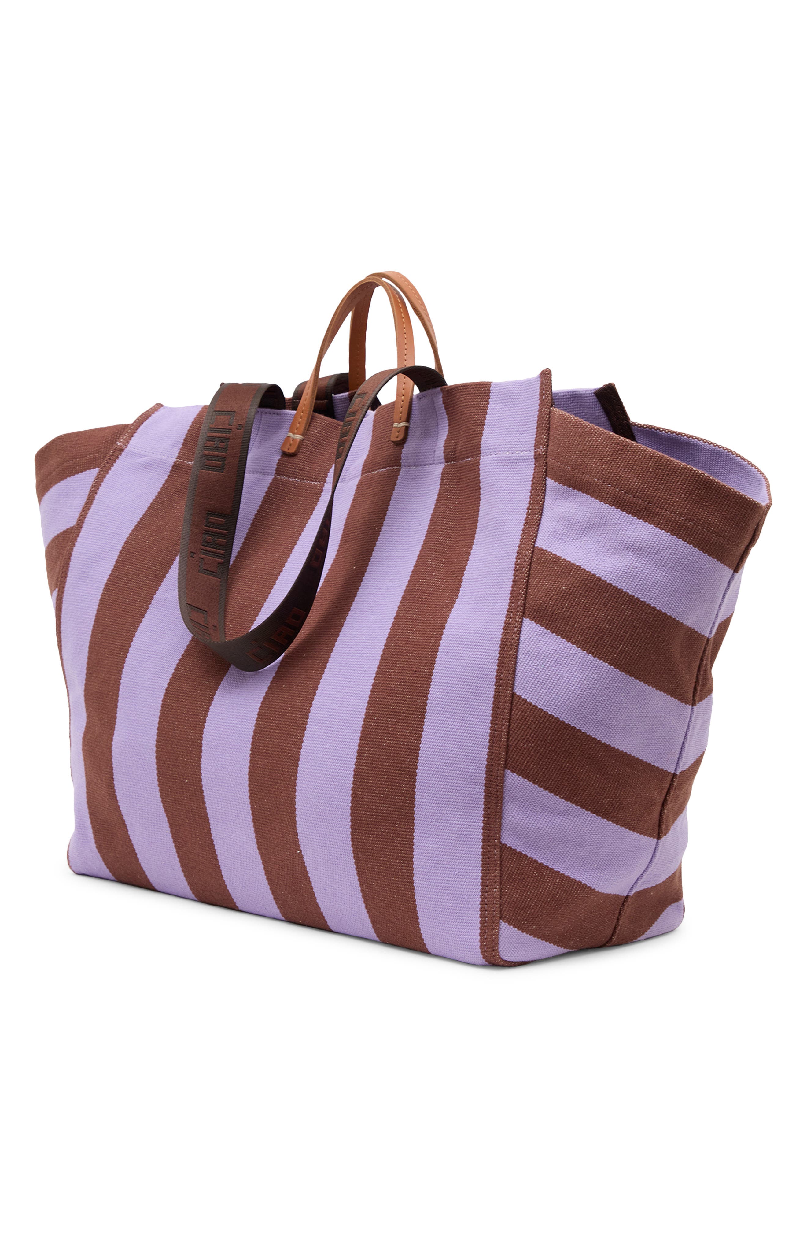 Beach Canvas Stripe Tote, Alternate, color, JACARANDA/ HAZELNUT