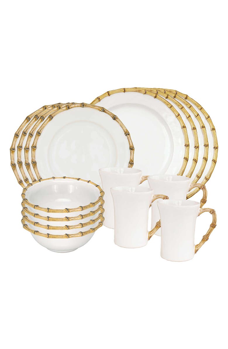 Juliska Bamboo Ceramic 16-Piece Dinnerware Set, Main, color, Bamboo Natural