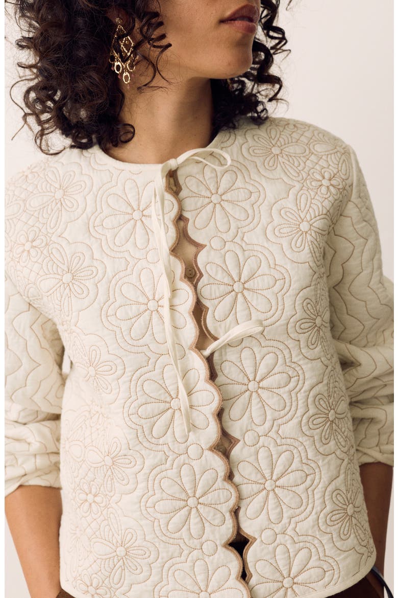 Scallop Trim Quilted Jacket, Alternate, color, ECRU IVORY