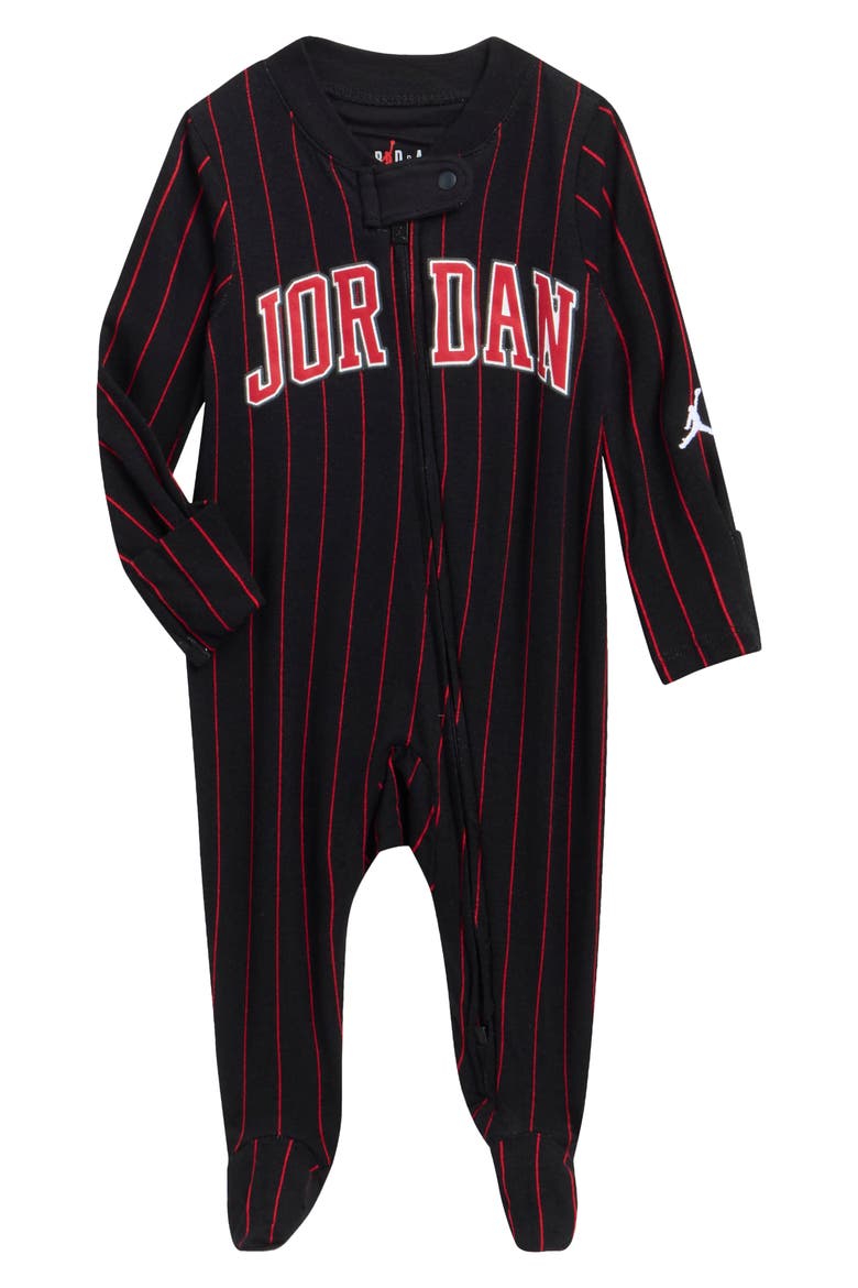 Pinstripe Footed Coverall, Main, color, BLACK
