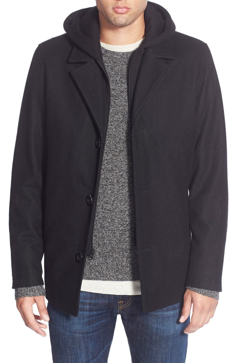 Single Breasted Hooded Coat, Main, color, BLACK