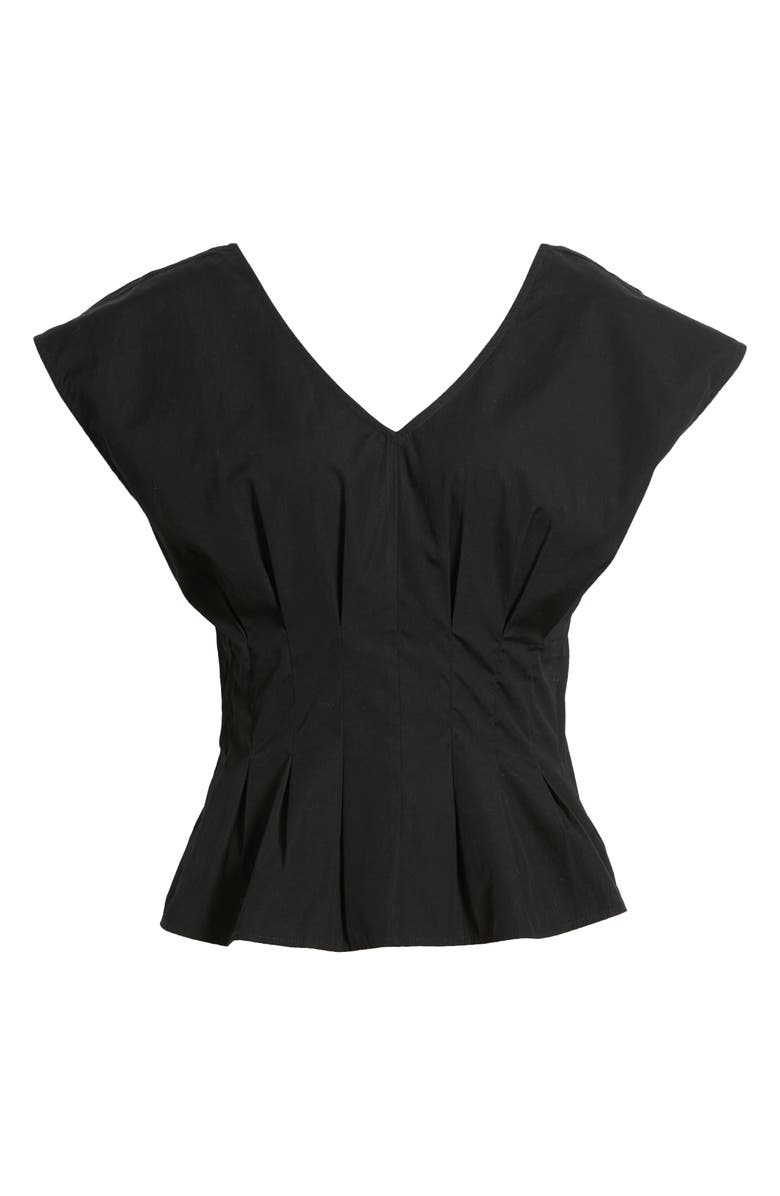 Nordstrom Pleated V-Neck Poplin Top, Alternate, color, Black