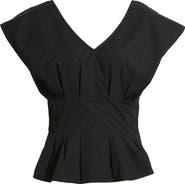 Nordstrom Pleated V-Neck Poplin Top