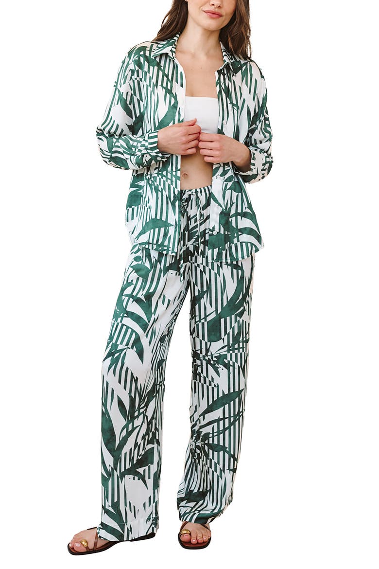 Abstract Leaf Print Wide Leg Pants, Alternate, color, PALM PARADISE