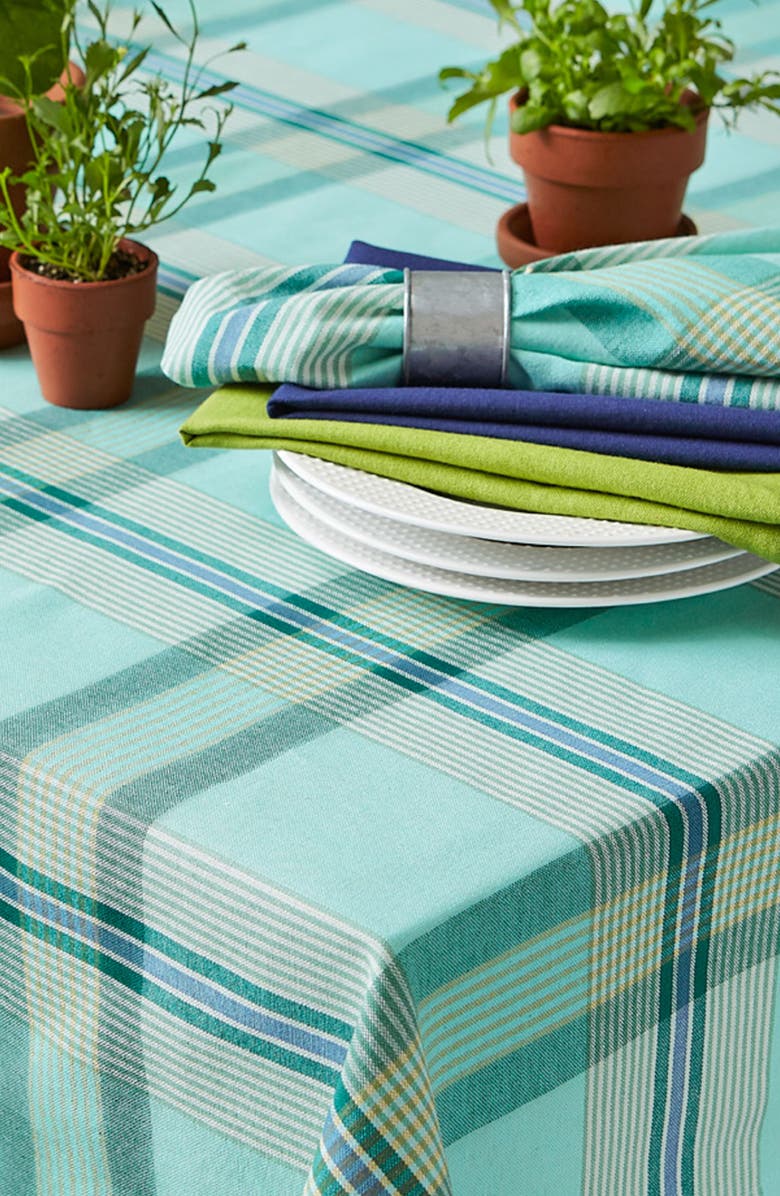Design Imports Trellis Plaid Tablecloth, Alternate, color, Blue