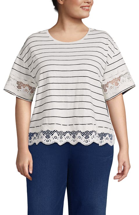 Plus Size Short Sleeve Slub Jersey Eyelet T-Shirt