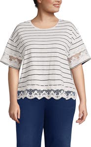 Lands' End Short Sleeve Slub Jersey Cutwork T-Shirt