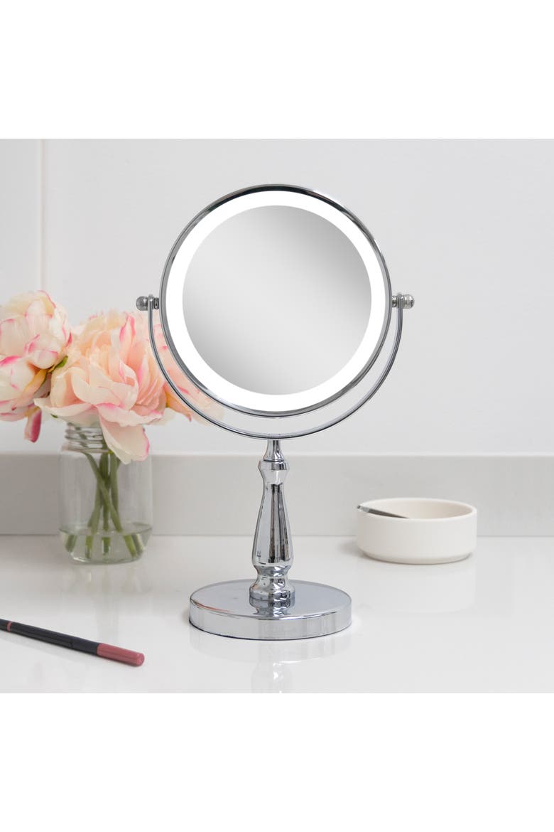 Lighted Makeup Mirror with 8X/1X Magnifications, Alternate, color, Chrome