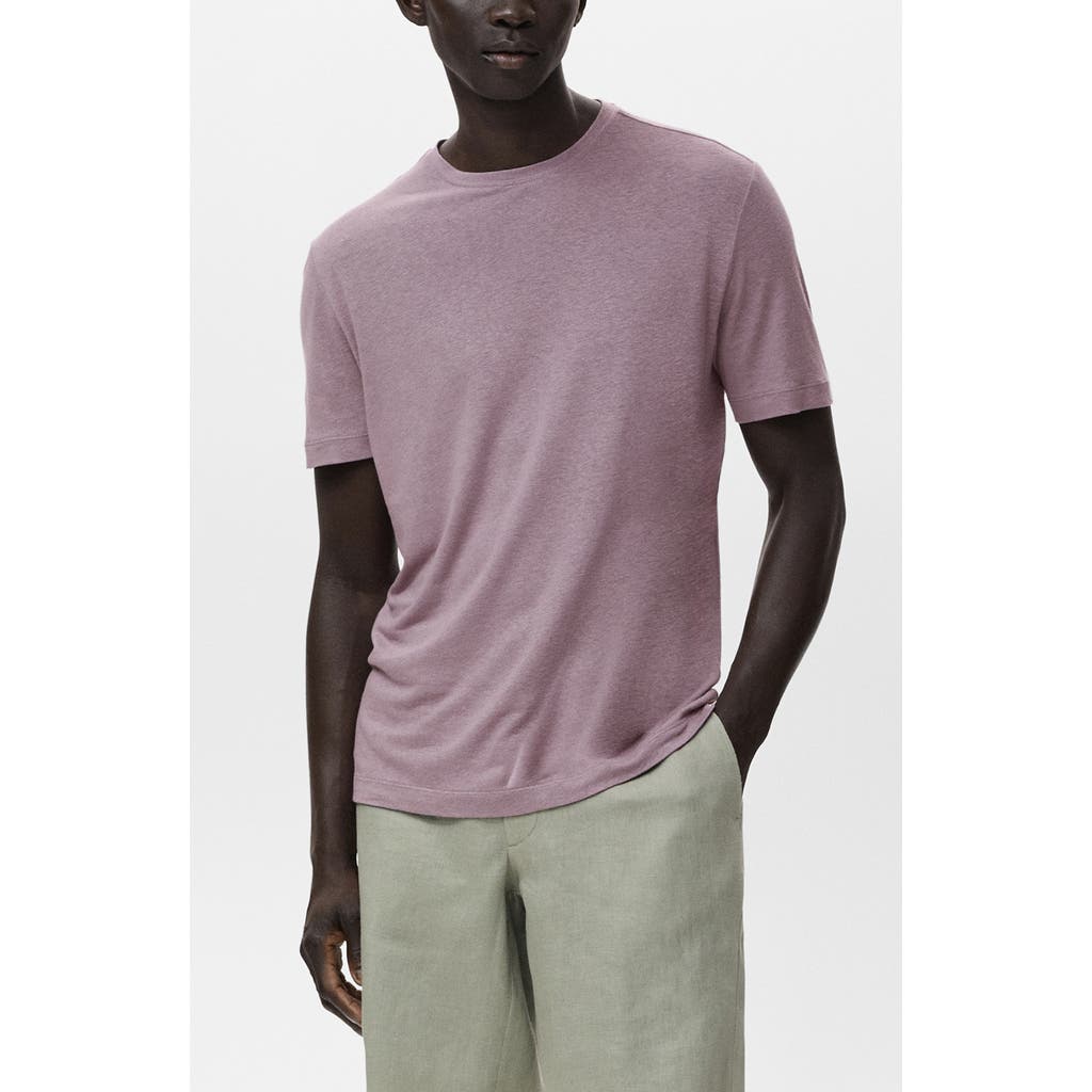 Mango Slim Fit Linen Blend T-shirt In Purple
