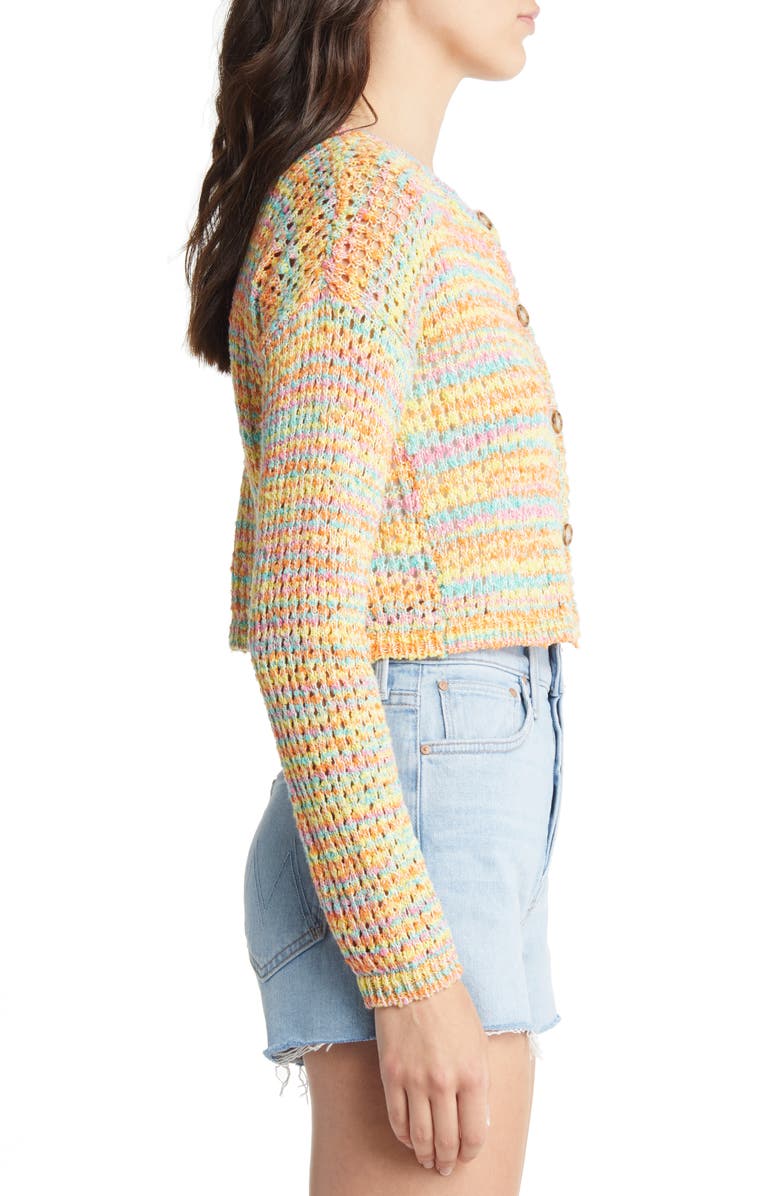 Something Navy Stripe Open Stitch Crop Cardigan, Alternate, color, 