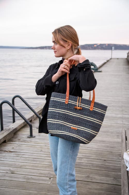 Other’s Trade For Hope Other's Trade For Hope Others Sisal Bag Lg Blue White Striped