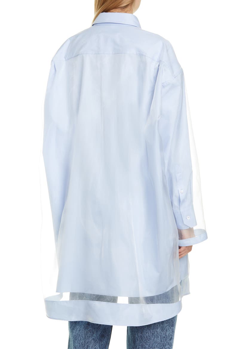 Organza Overlay Long Sleeve Button-Up Shirt, Alternate, color, WHITE LIGHT BLUE