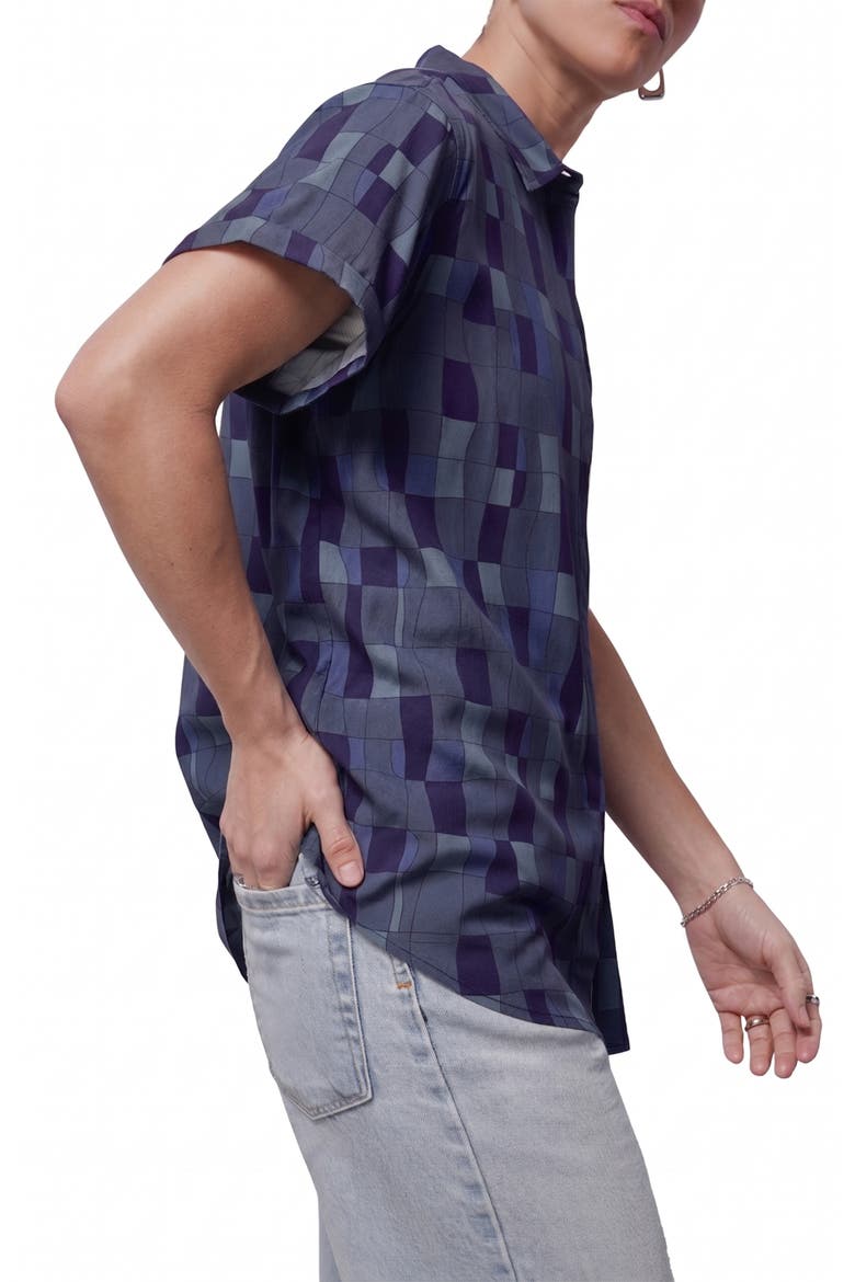 The Empower Button Up, Alternate, color, ABSTRACT TILE NAVY