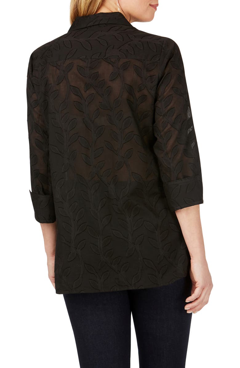 Foxcroft Pandora Palm Jacquard Tunic Shirt, Alternate, color, 