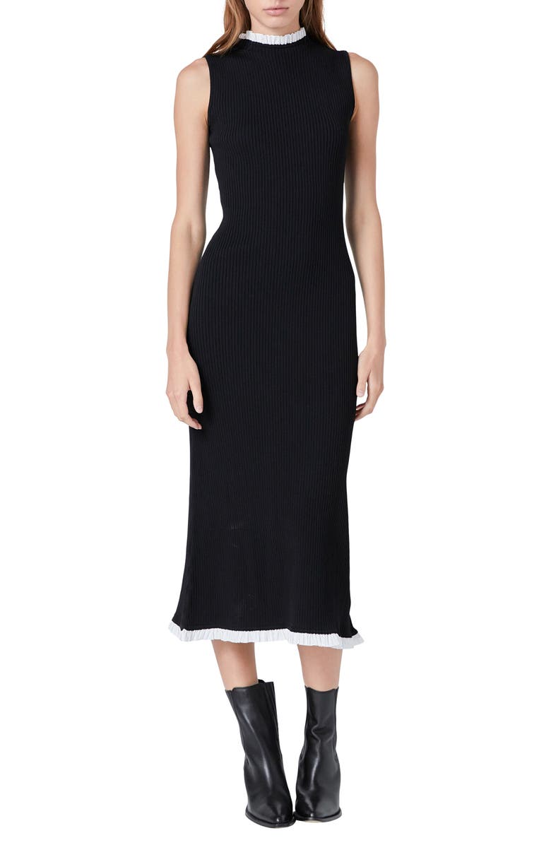 Endless Rose Ruffle Trim Rib Midi Dress, Main, color,