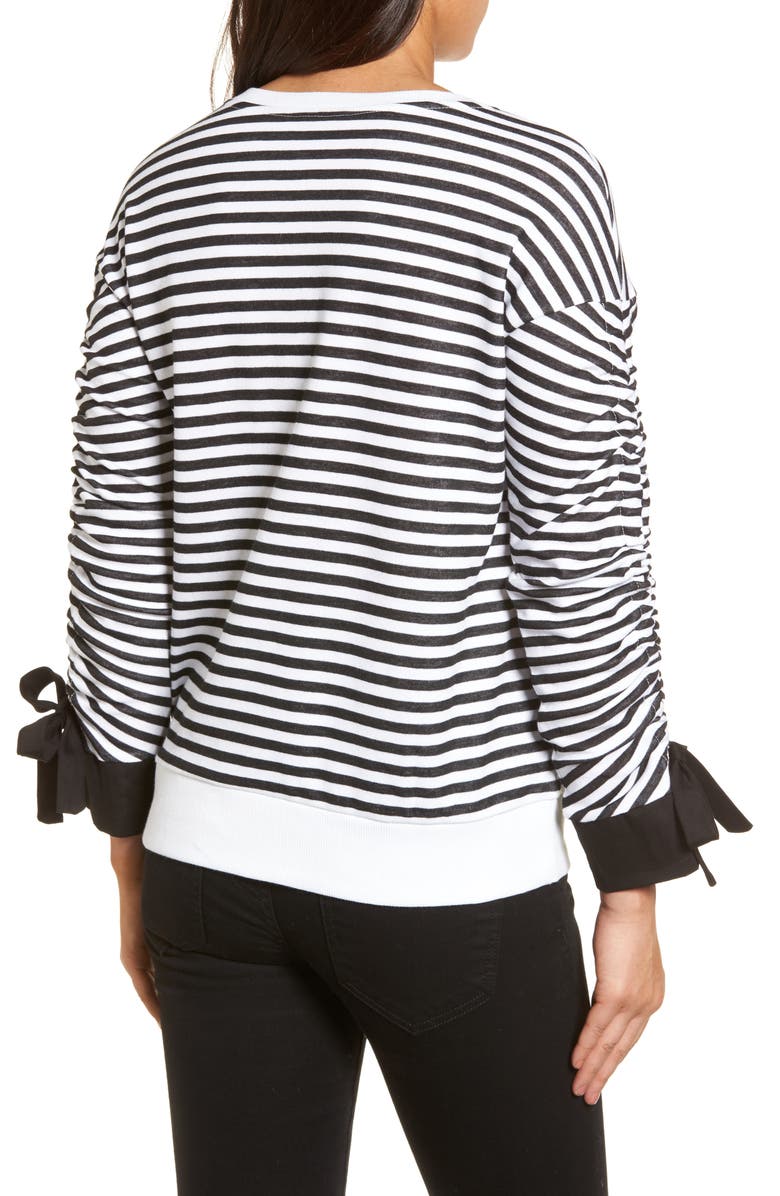 Halogen<sup>®</sup> Ruched Sleeve Poplin Trim Sweatshirt, Alternate, color, 