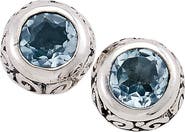 SAMUEL B. Sterling Silver Round Bezel Set Blue Topaz Stud Earrings
