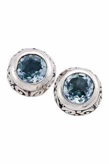 SAMUEL B. Sterling Silver Round Bezel Set Blue Topaz Stud Earrings