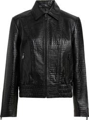 Bernardo Short Croc-Embossed Leather Jacket