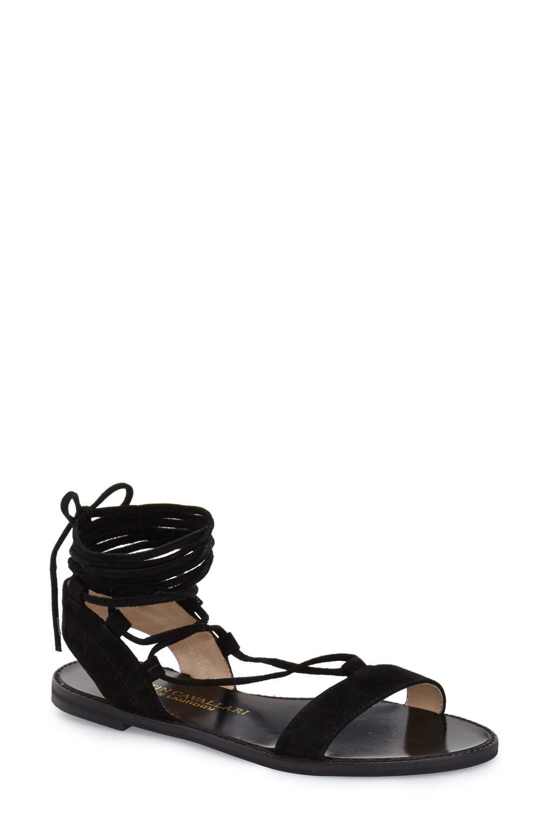 'Belle' Lace-Up Sandal, Main, color, BLACK SUEDE