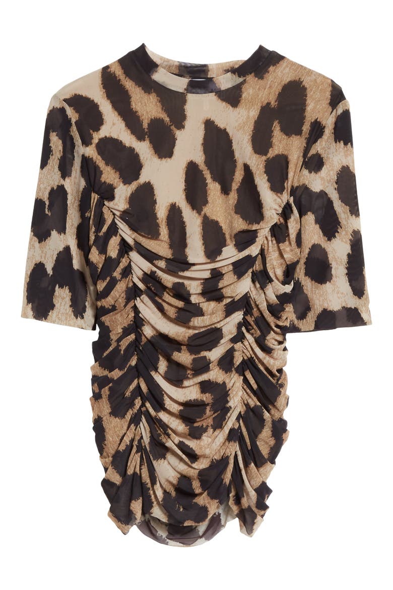 Leopard Print Ruched Mesh Top, Alternate, color, MAXI LEOPARD 994