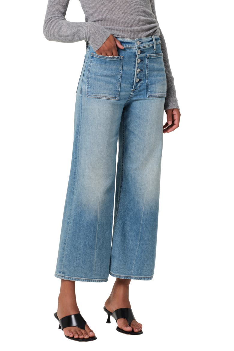Lyra Exposed Button High Waist Crop Wide Leg Jeans, Main, color, SPLENDOR (MD INDIGO)