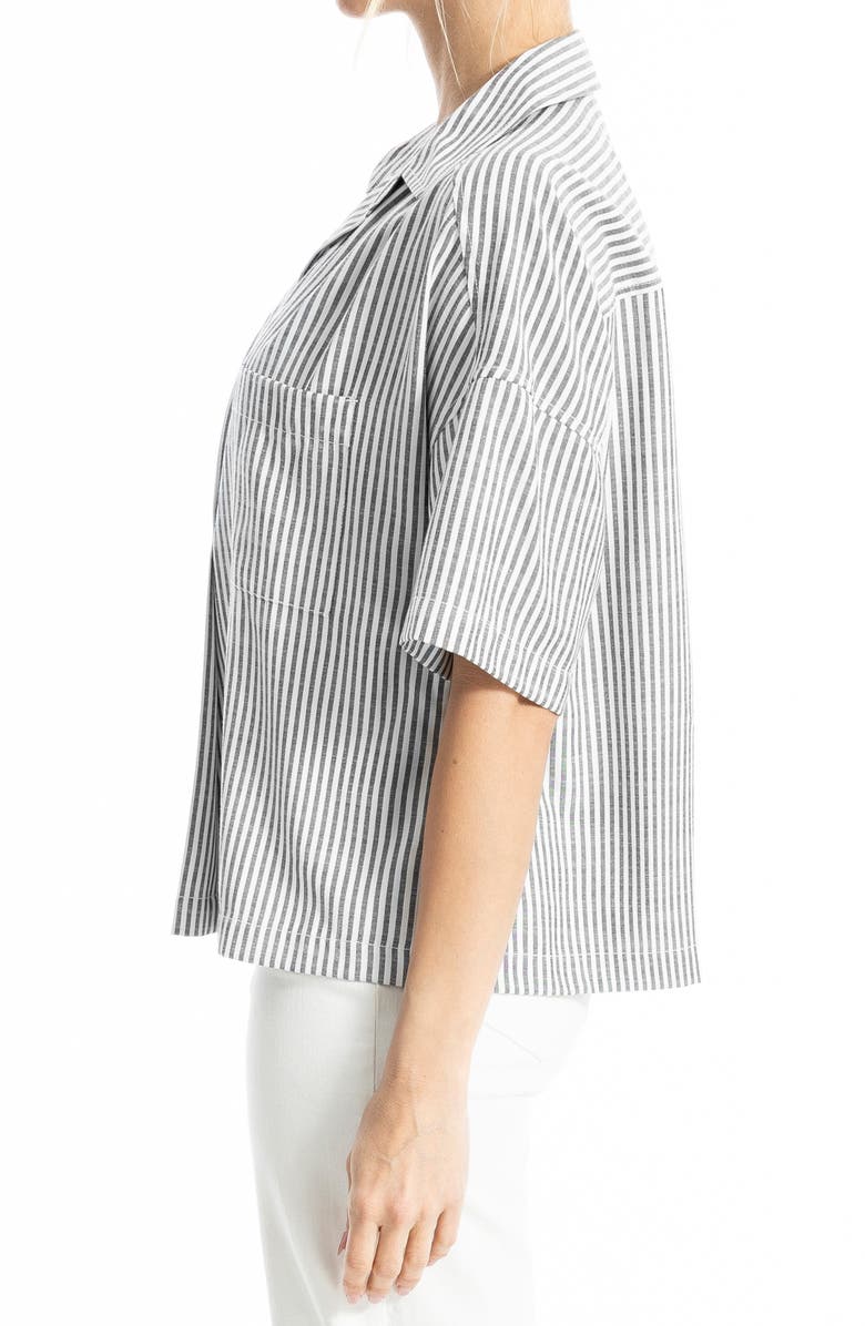 MAX STUDIO Split Neck Collar Short Sleeve Top, Alternate, color, Black Framed