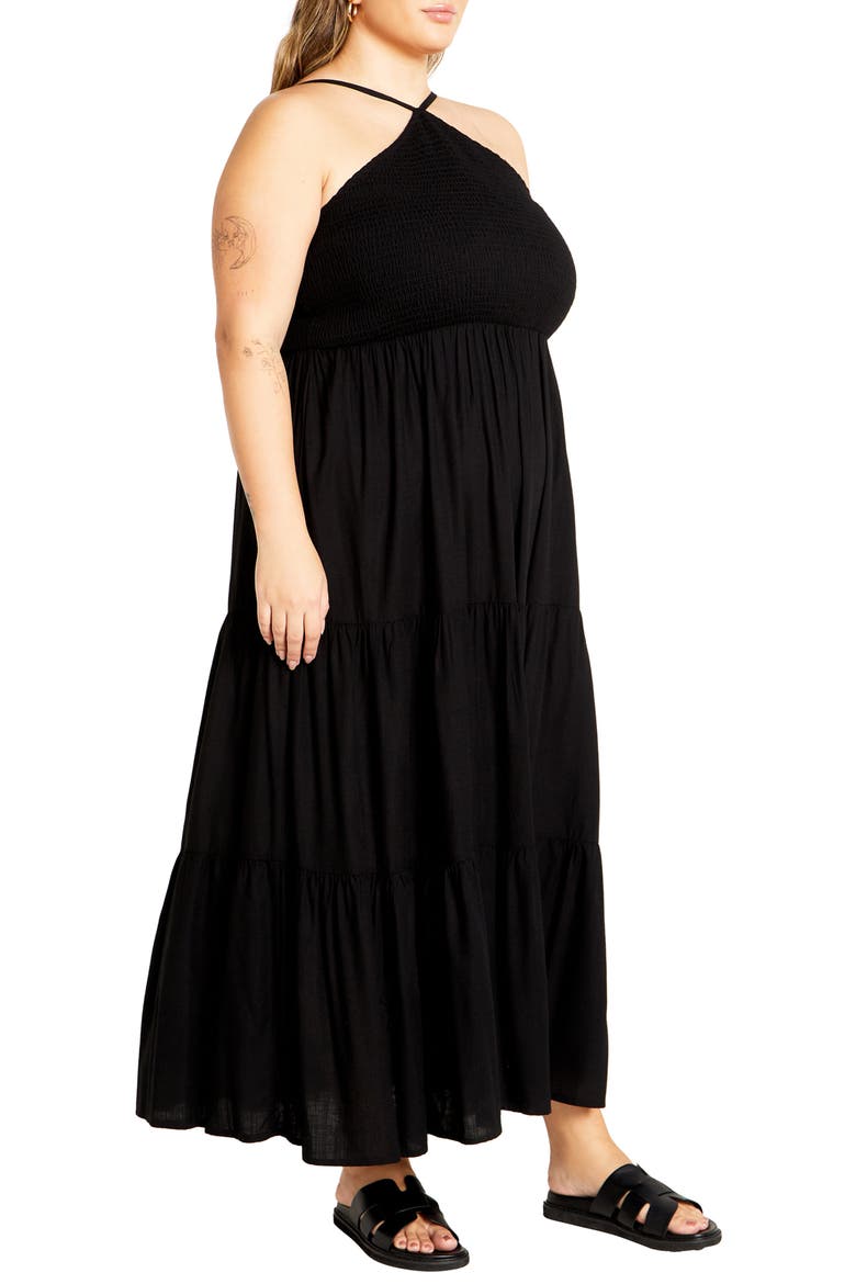 Tahitian Halter Tiered Maxi Dress, Alternate, color, BLACK
