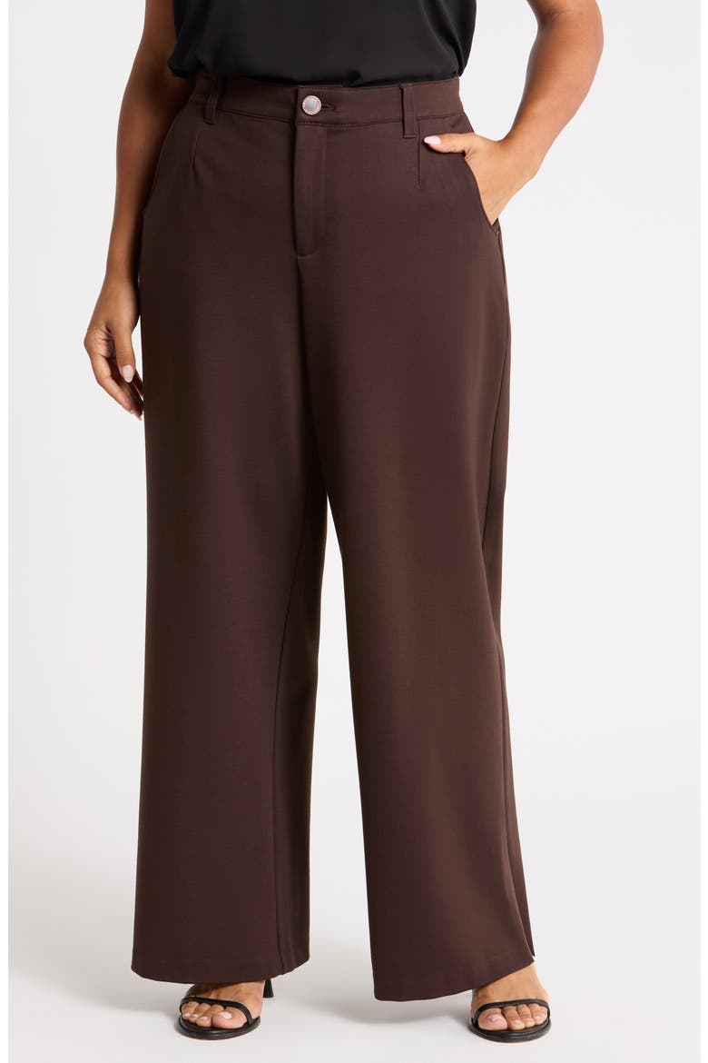 Skyrise Flat Front Wide Leg Pants, Main, color, BROWN