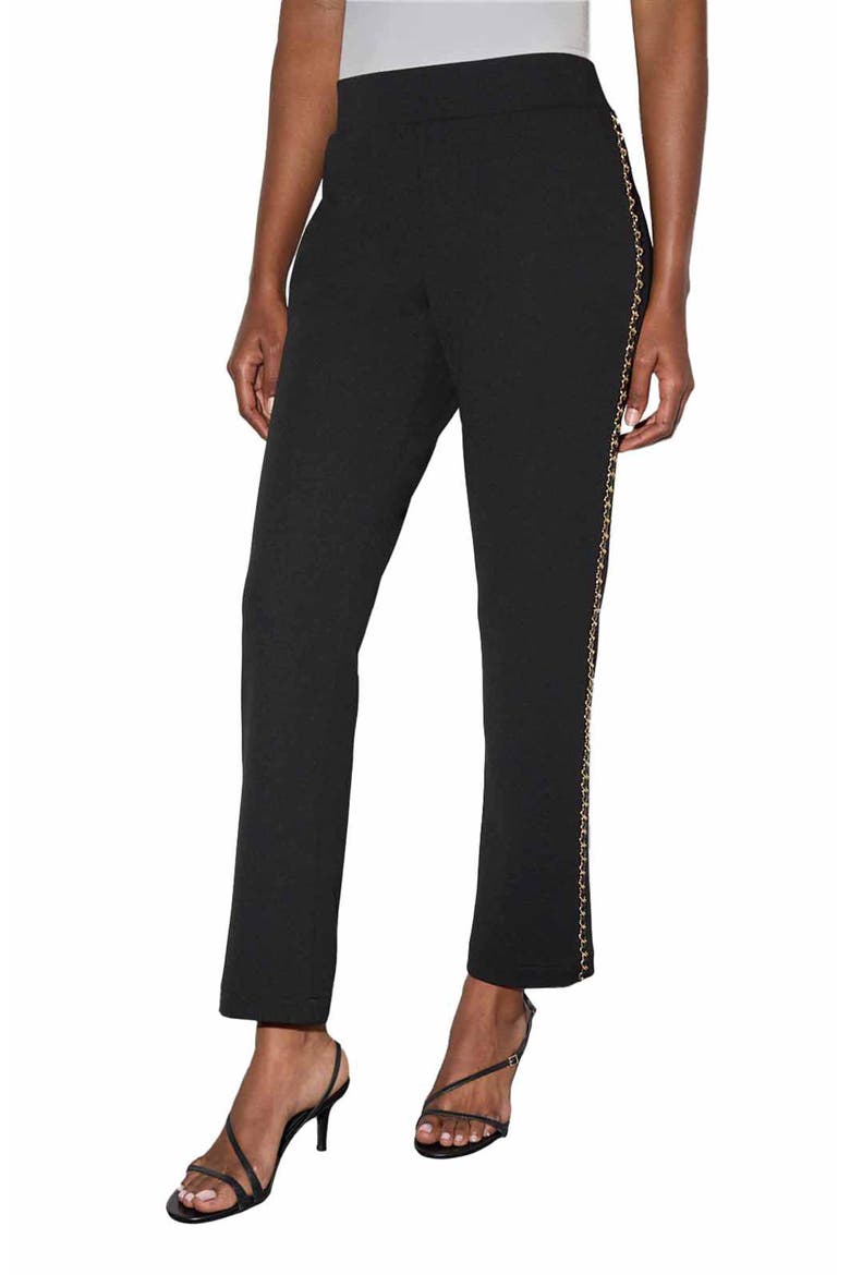 Chain Detail Deco Crepe Tuxedo Pants, Main, color, BLACK