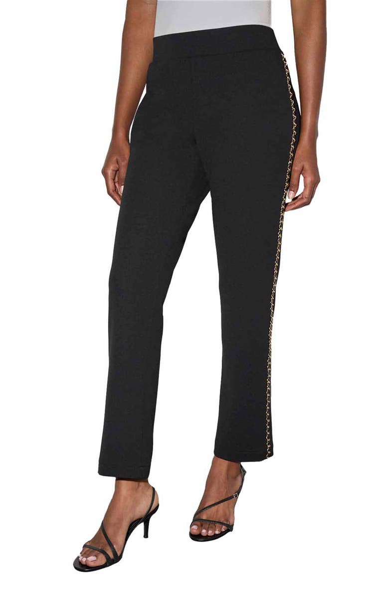 Ming Wang Chain Detail Deco Crepe Tuxedo Pants, Main, color, 