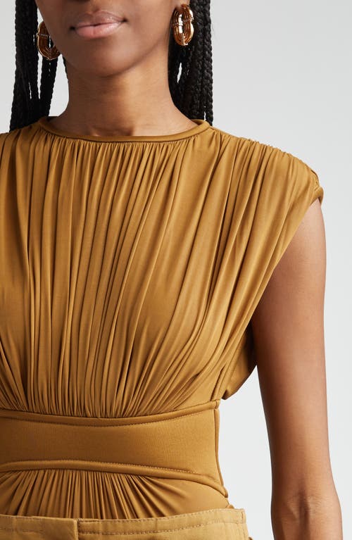 Zimmermann Silk Jersey Bodysuit With Gathered Detailing In Khaki