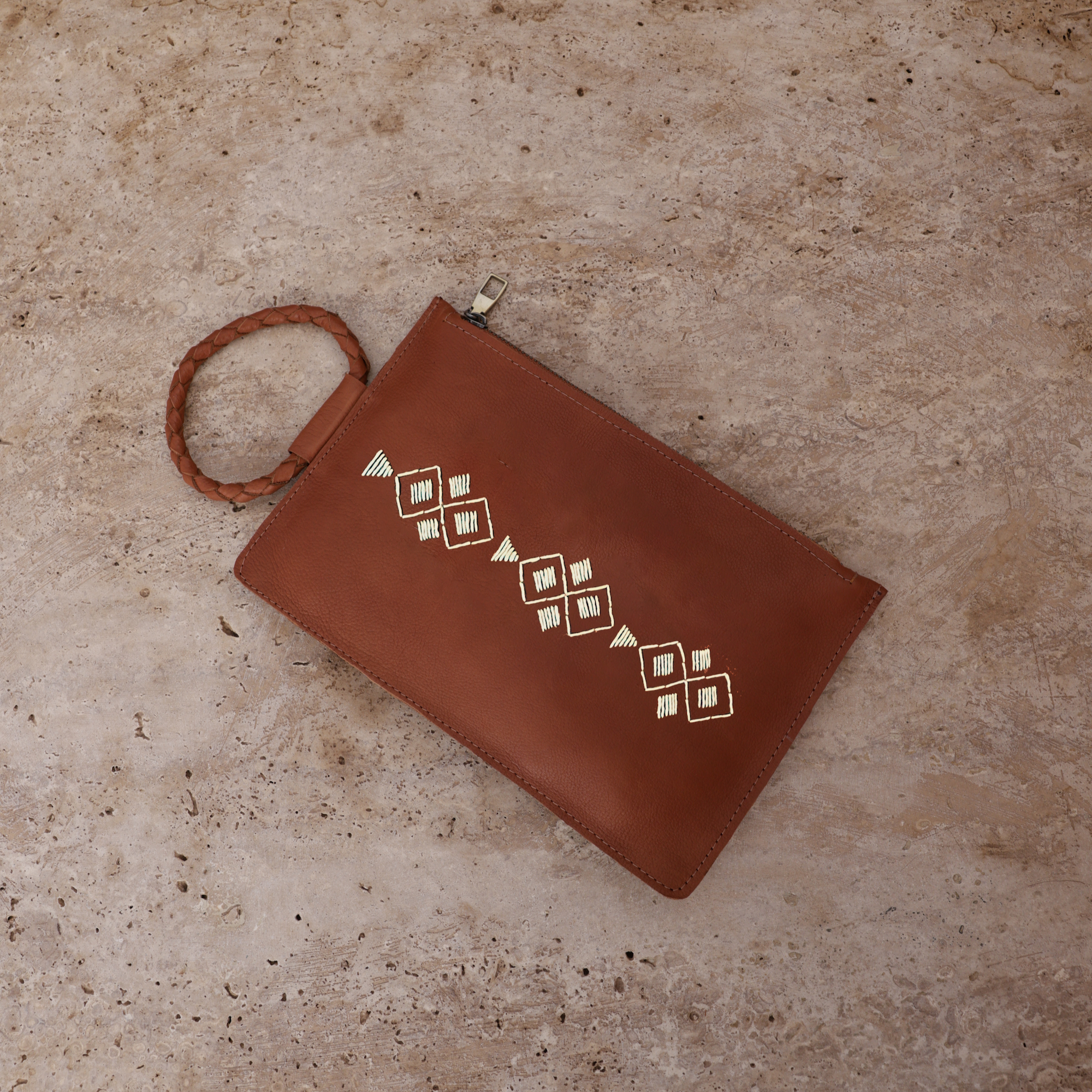 Amasouk Noura Embroidered Clutch, Alternate, color, Brown